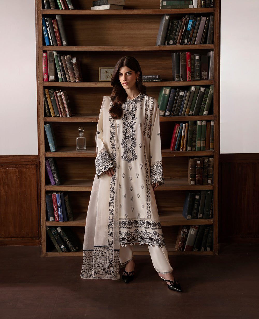 Ivory Embroidered Grip Salwar Kameez (3-Piece) - Image 1