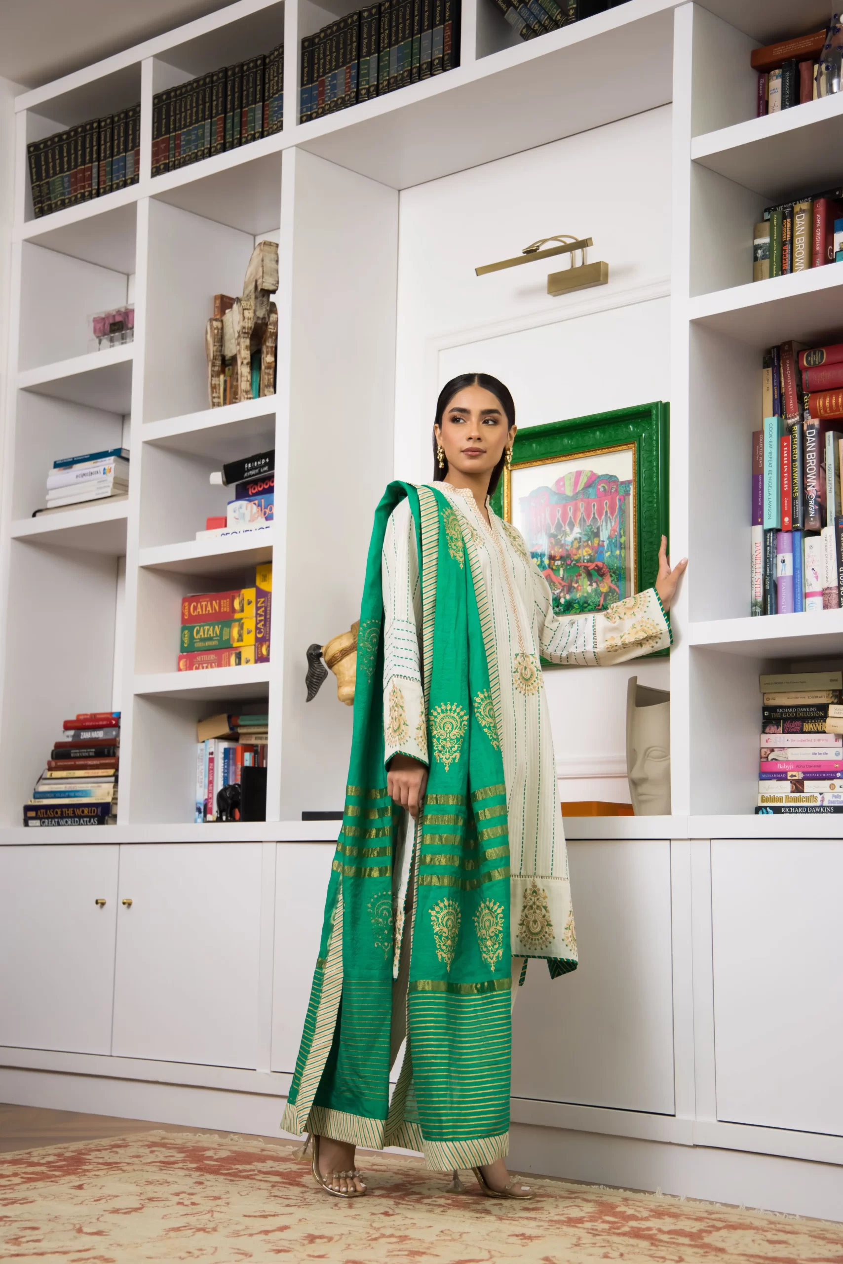 Off-White Block Printed Irish Linen Kurta Set (3-Piece) - Image 3