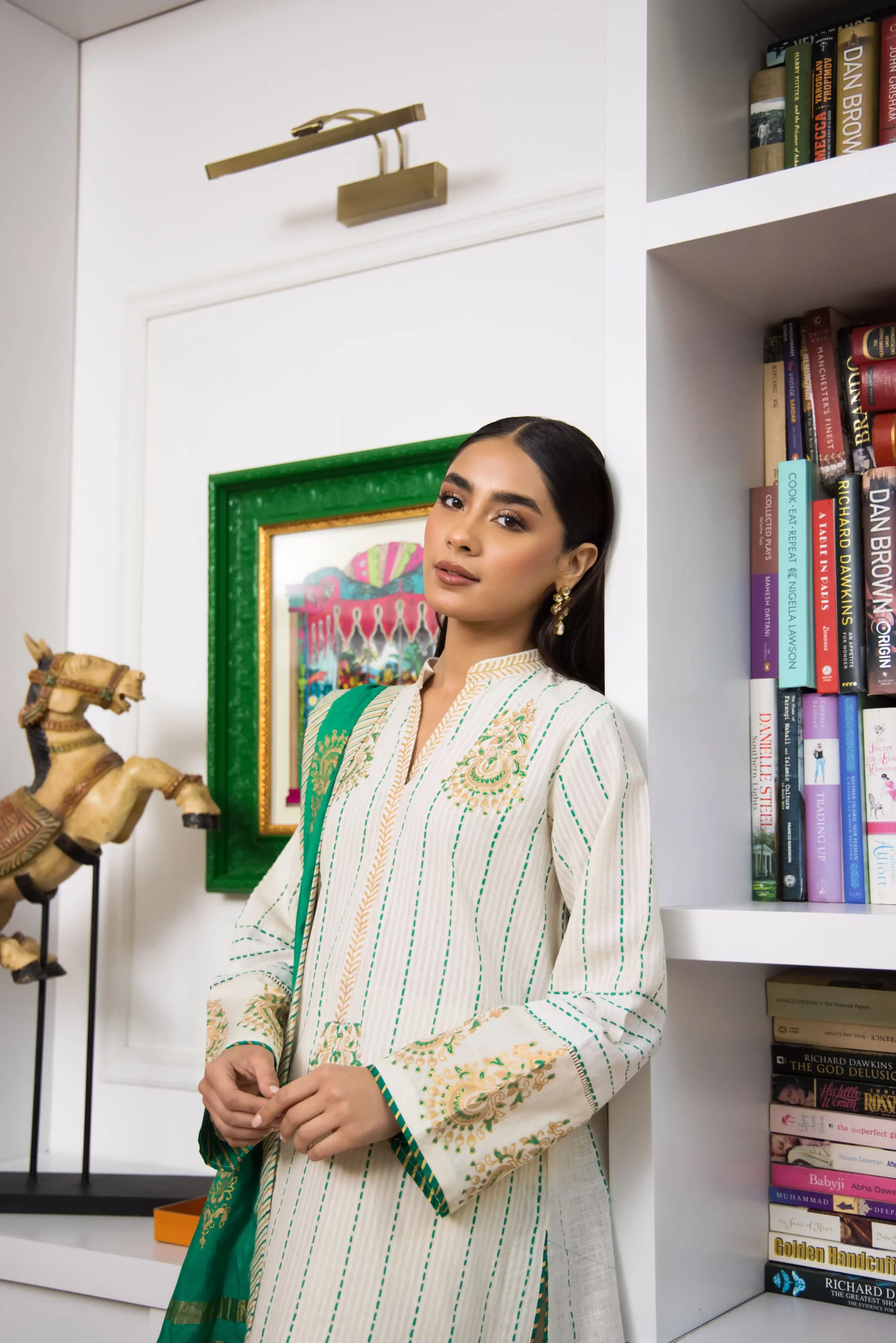 Off-White Block Printed Irish Linen Kurta Set (3-Piece) - Image 4