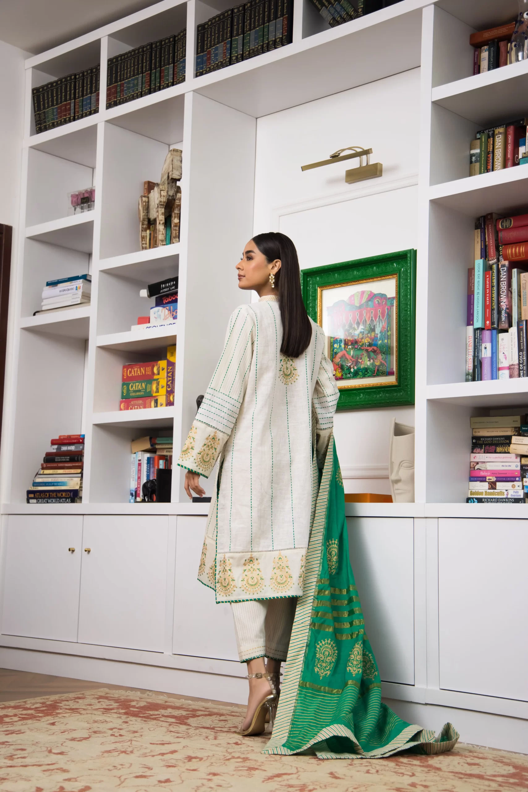 Off-White Block Printed Irish Linen Kurta Set (3-Piece) - Image 5