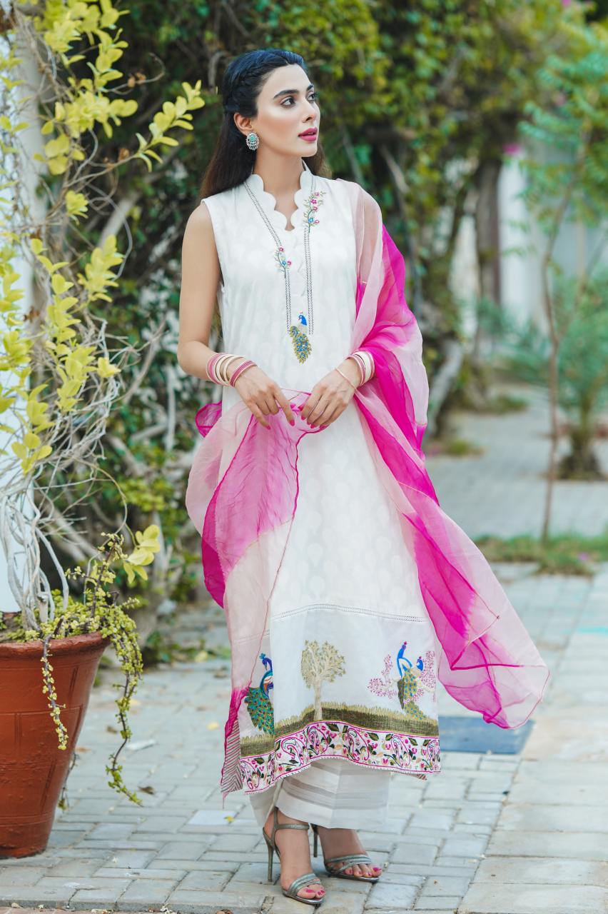 Off-White Embroidered Long Shirt 3-Piece - Image 3