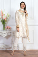 Pakistani Off-White Embroidered Jacquard Kurta Set (3-Piece) - Image 4
