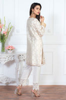 Pakistani Off-White Embroidered Jacquard Kurta Set (3-Piece) - Image 6