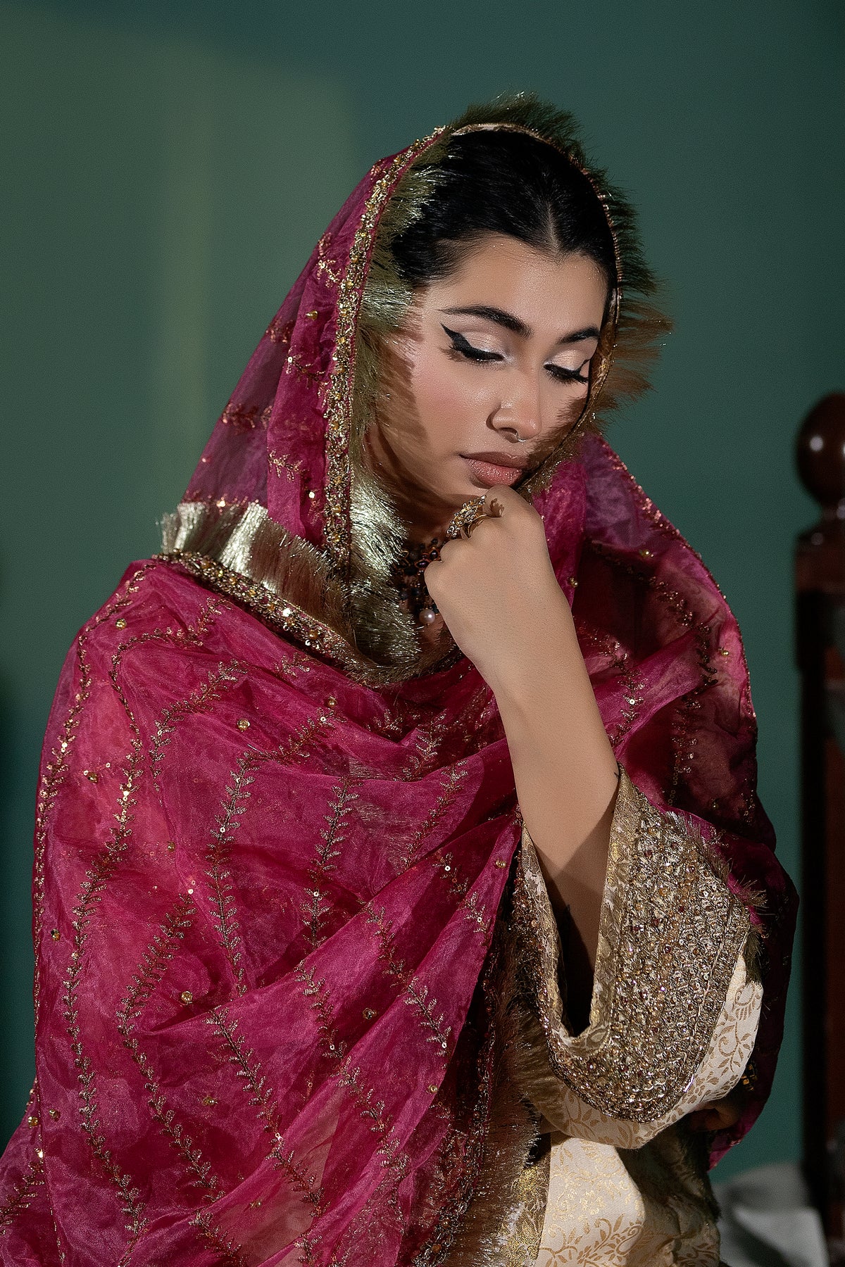 Ivory Embroidered Jacquard Salwar Kameez (3-Piece) - Image 2