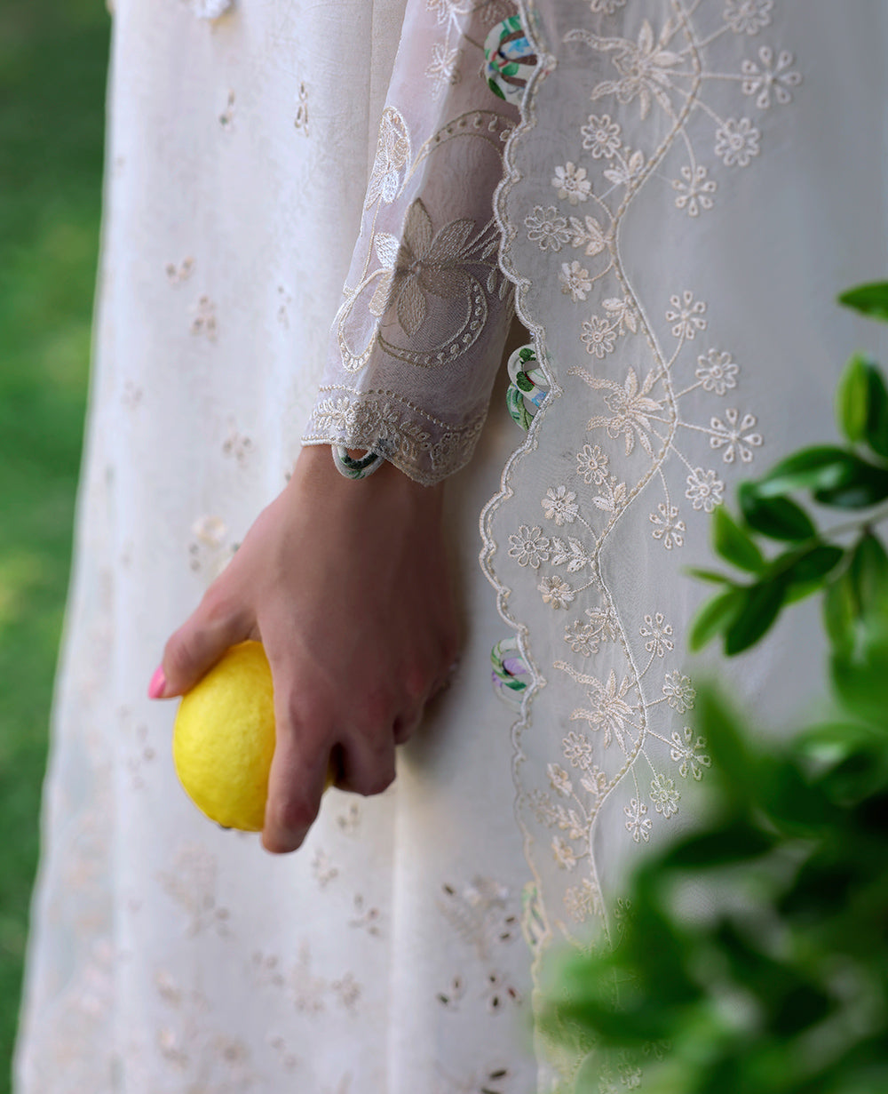 Ivory Embroidered Jacquard Salwar Kameez (3-Piece) - Image 6