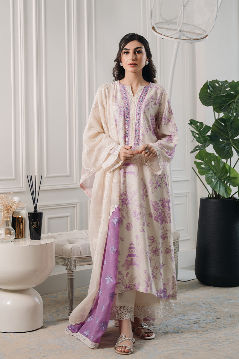 Pakistani Lavender Toile Print Khaadi Silk Salwar Kameez (2-Piece) - Image 1