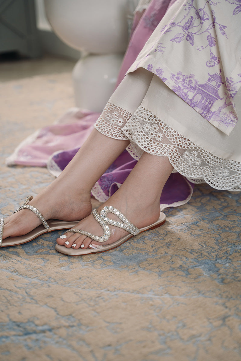 Pakistani Lavender Toile Print Khaadi Silk Salwar Kameez (2-Piece) - Image 4