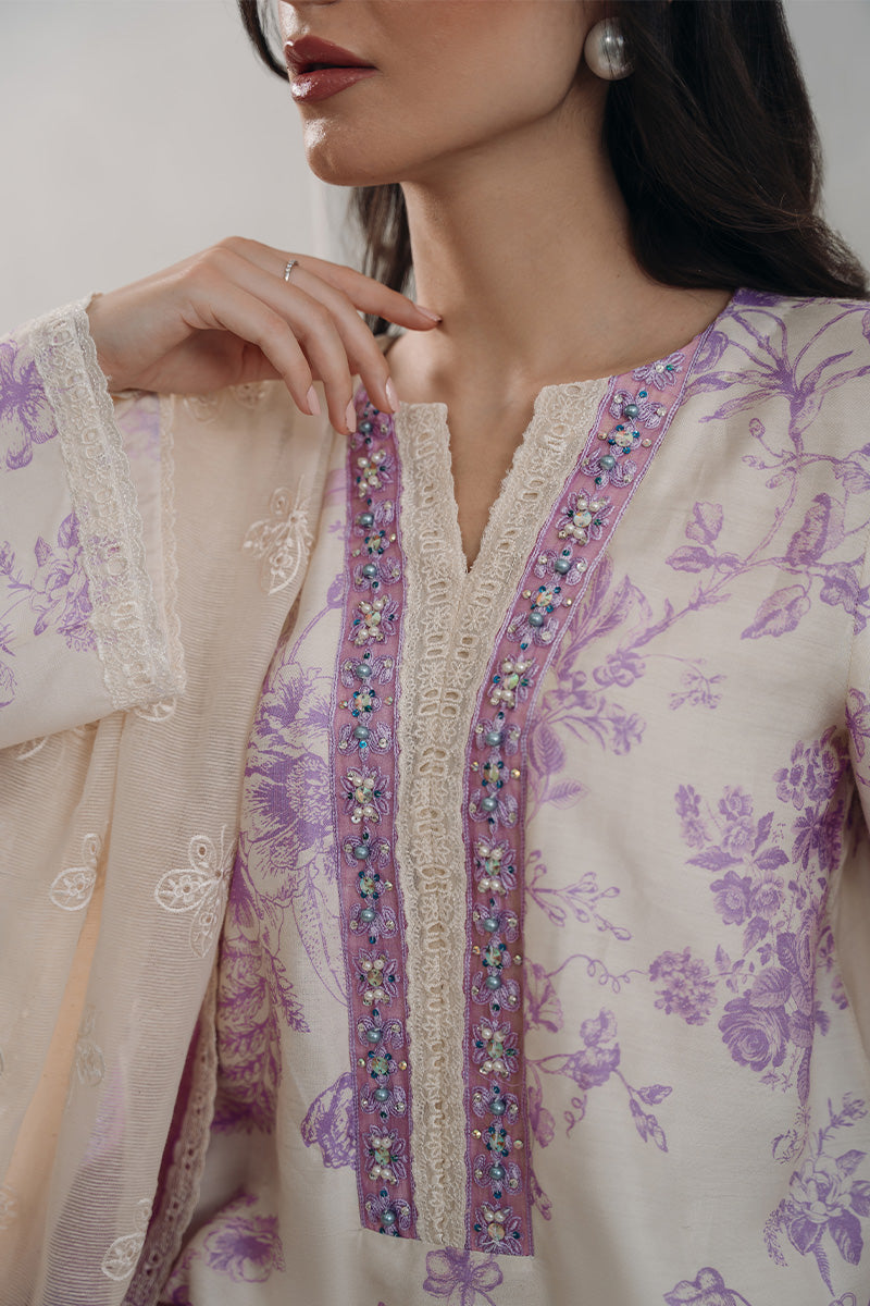 Pakistani Lavender Toile Print Khaadi Silk Salwar Kameez (2-Piece) - Image 5