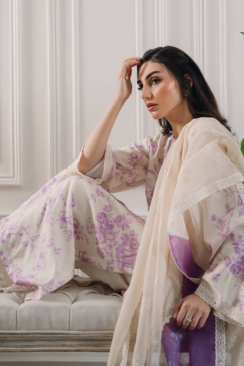 Pakistani Lavender Toile Print Khaadi Silk Salwar Kameez (2-Piece) - Image 9