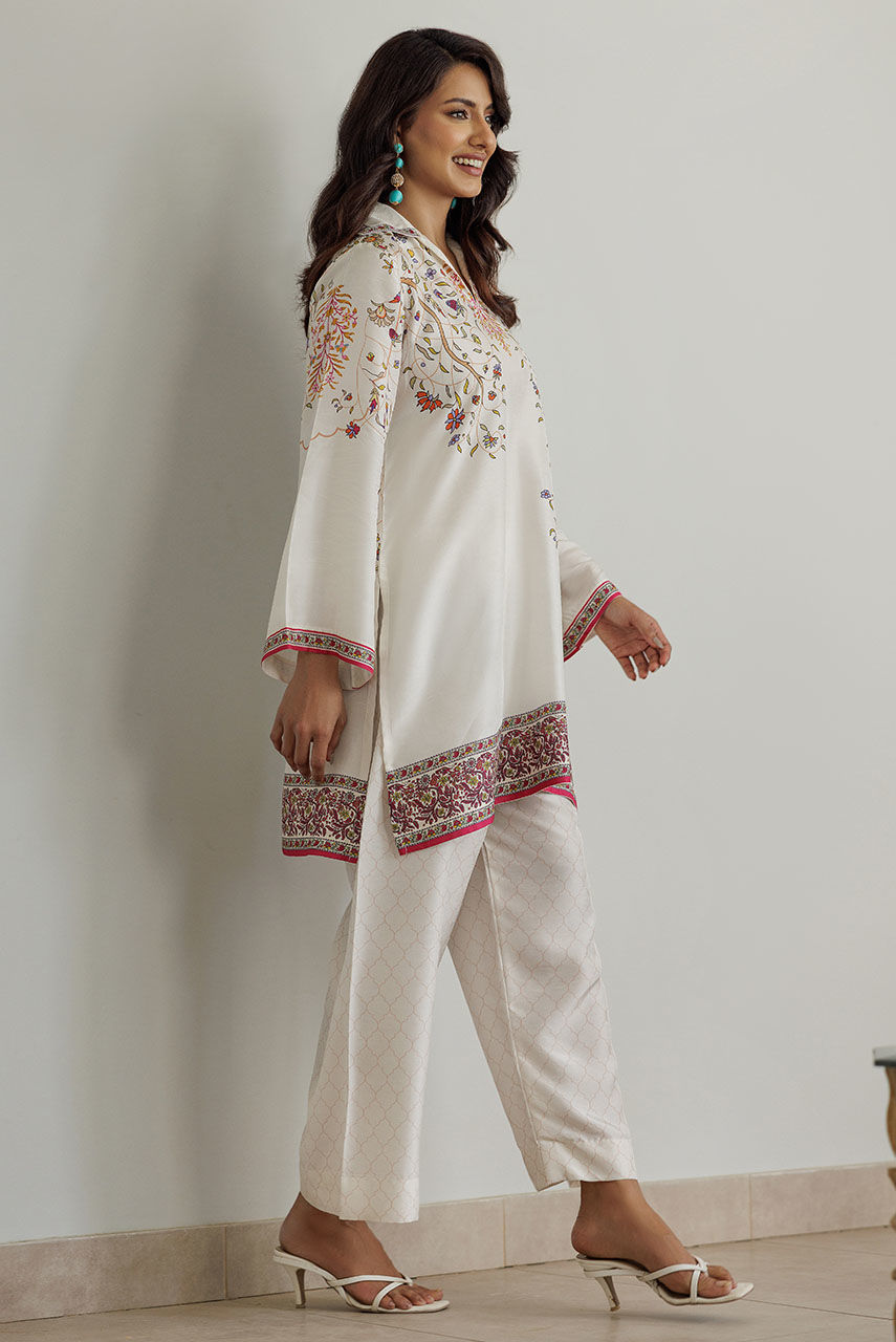 Ivory Printed Korean Silk Co-ord Set (2-Piece) - Image 2