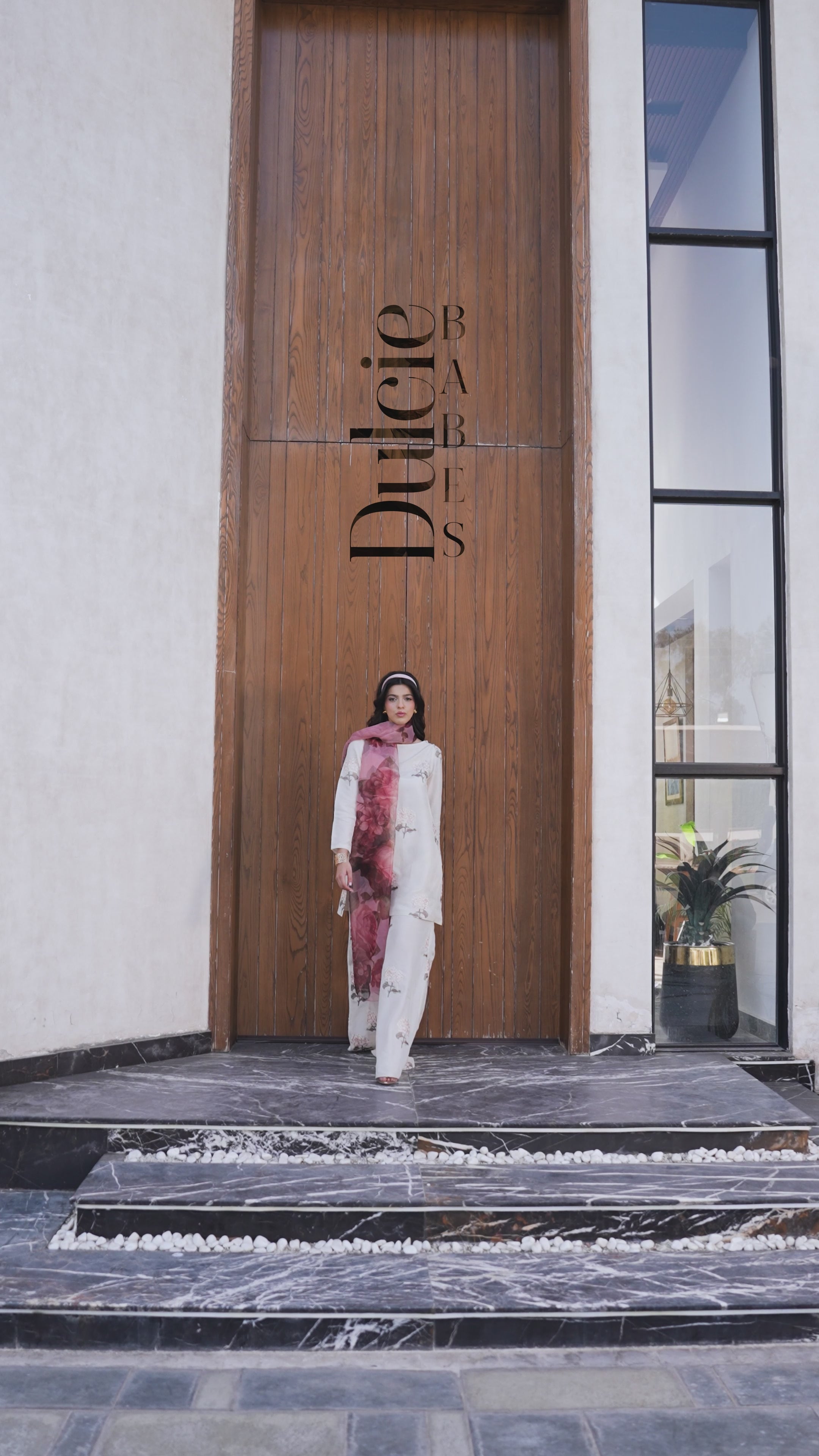 Pakistani Ivory Embroidered Korean Silk Kurta Set (3-Piece) - Image 9