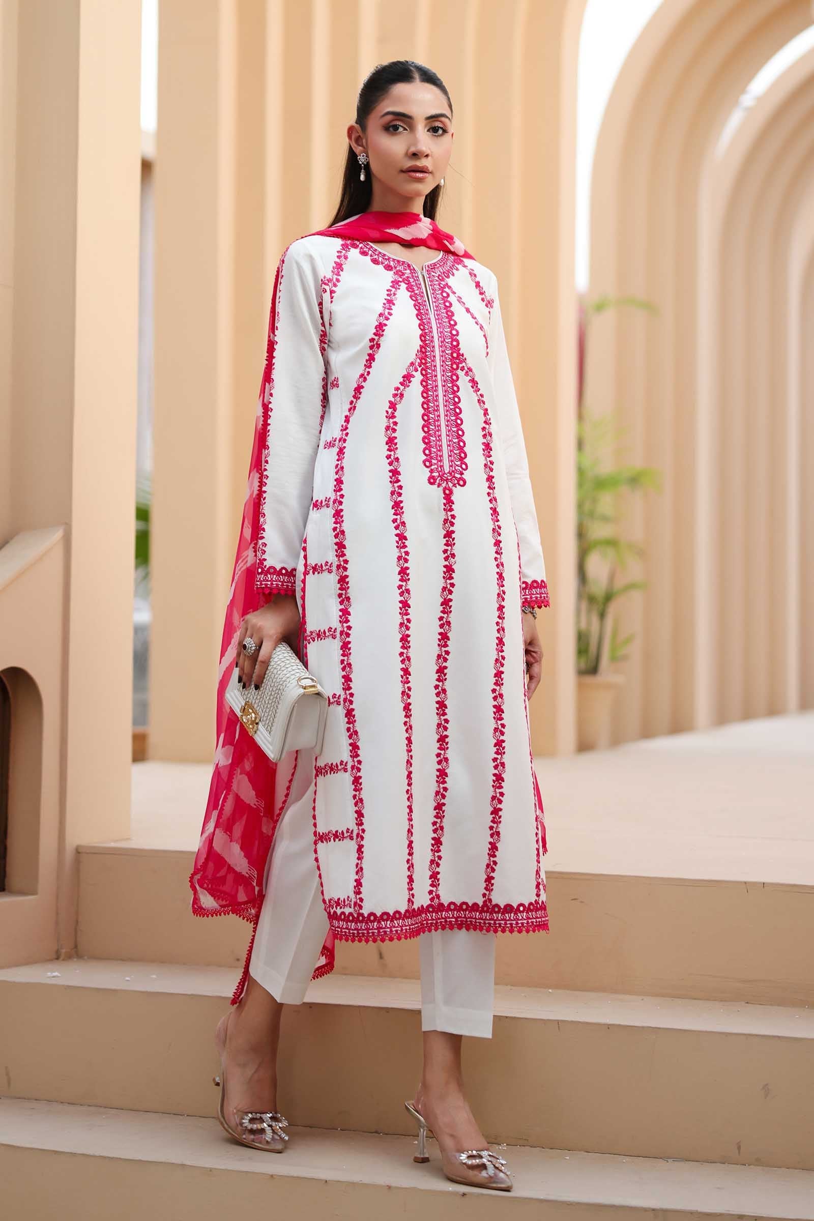Off-White Panni Embroidered Lawn Salwar Kameez (3-Piece) - Image 1