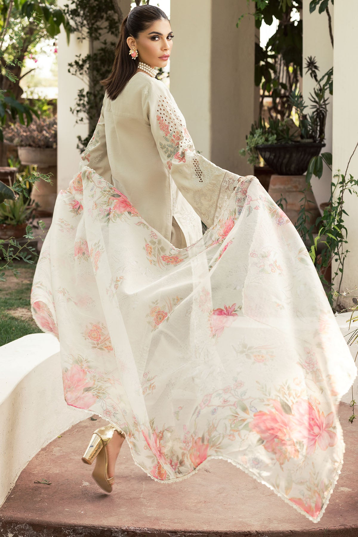 Pakistani Ivory Schiffli Embroidered Lawn 3-Piece Suit - Image 4