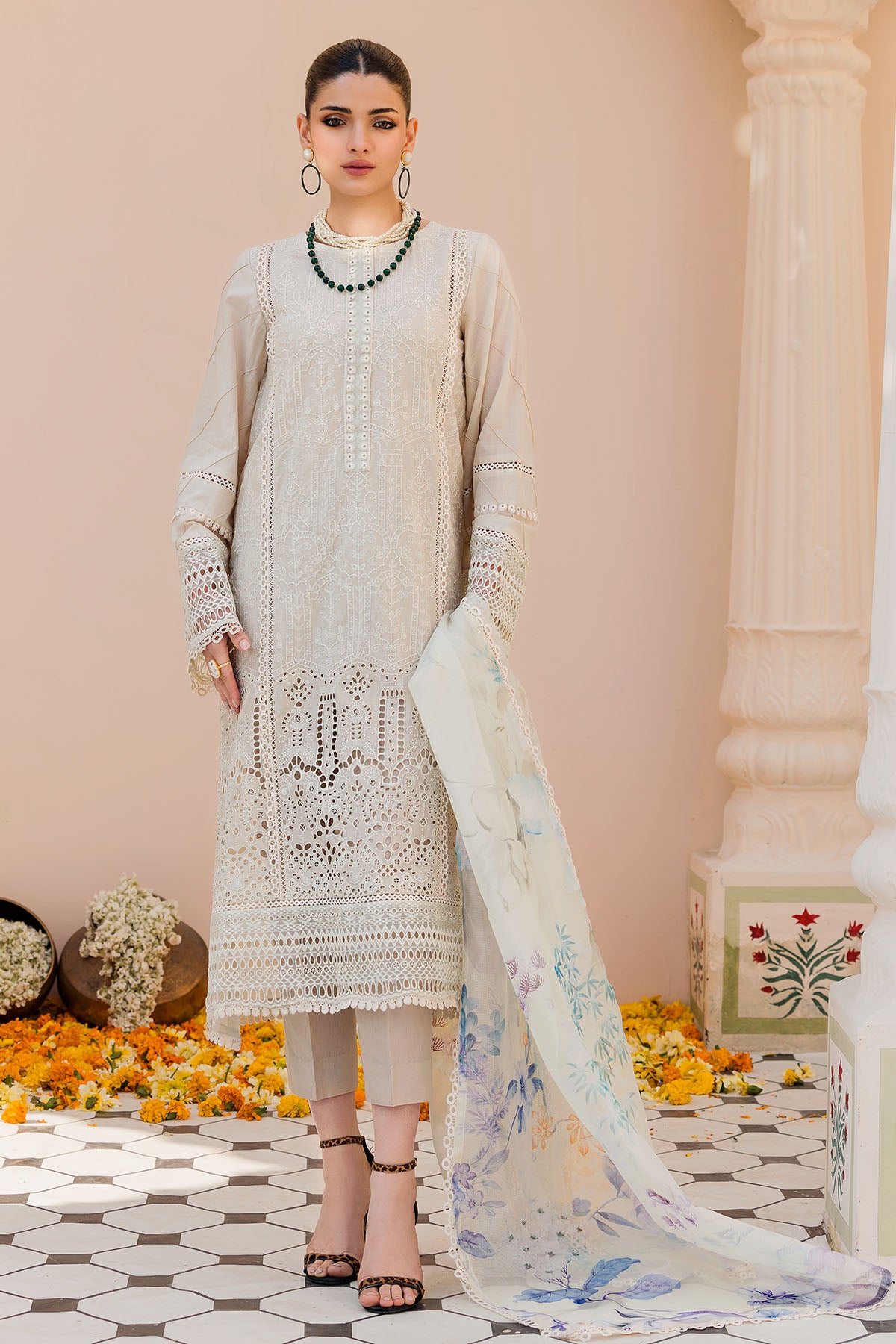 Ivory Schiffli Embroidered Lawn 3-Piece Suit - Image 1