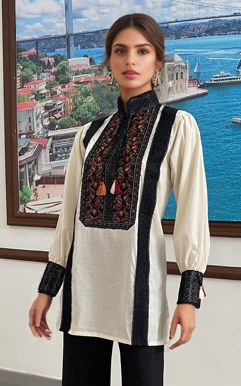 Pakistani Off-White Embroidered Lawn Tunic (2-Piece) - Image 1