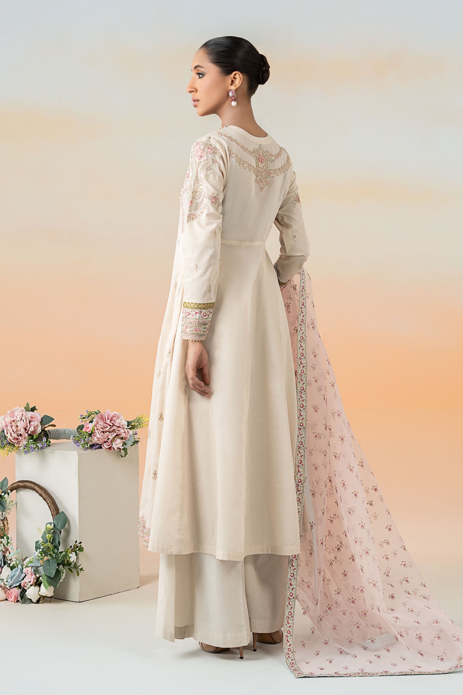 Off-White Embroidered Lawn Frock Dress (3-Piece) - Image 6