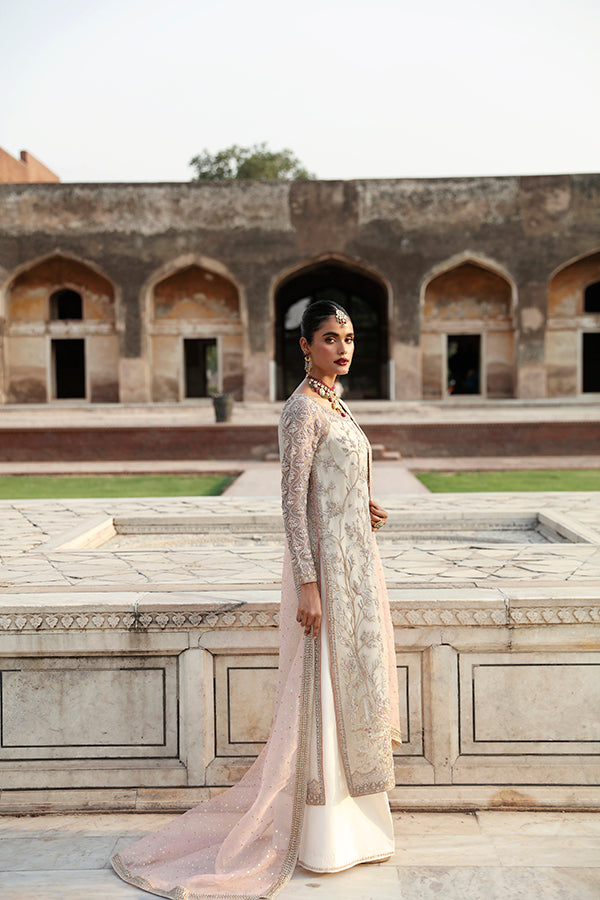 Pakistani Ivory Embroidered Net Organza Salwar Kameez (3-Piece) - Image 3