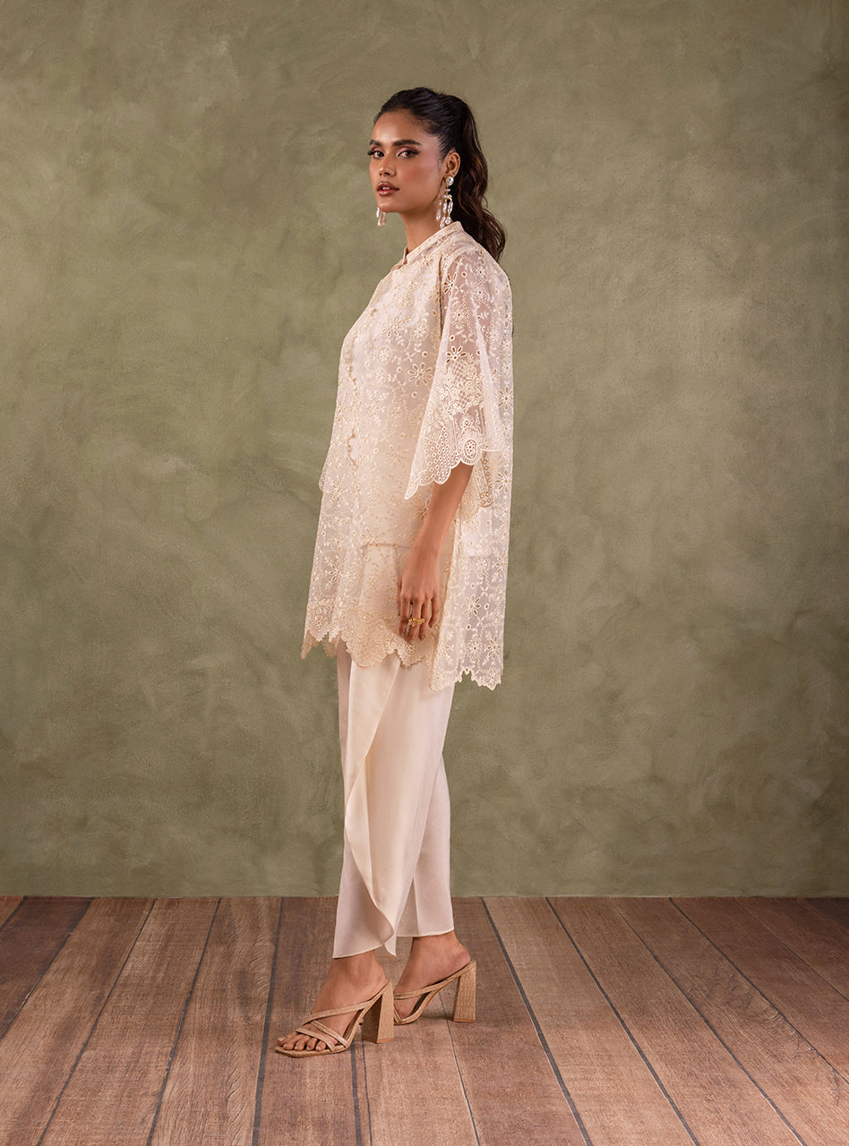 Ivory Chikankari Organza Coat 3-Piece - Image 2