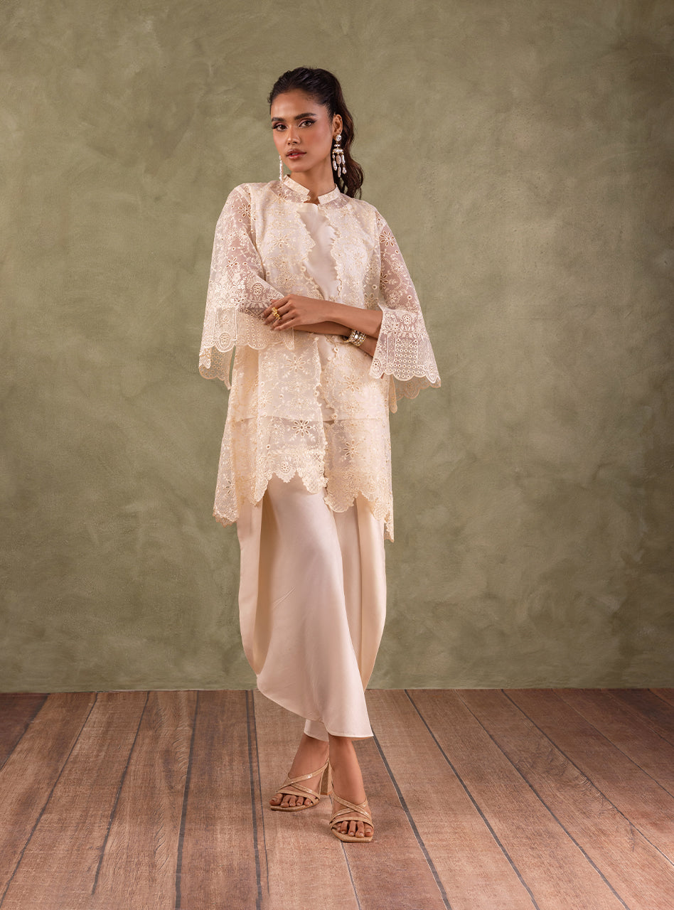 Ivory Chikankari Organza Coat 3-Piece - Image 4