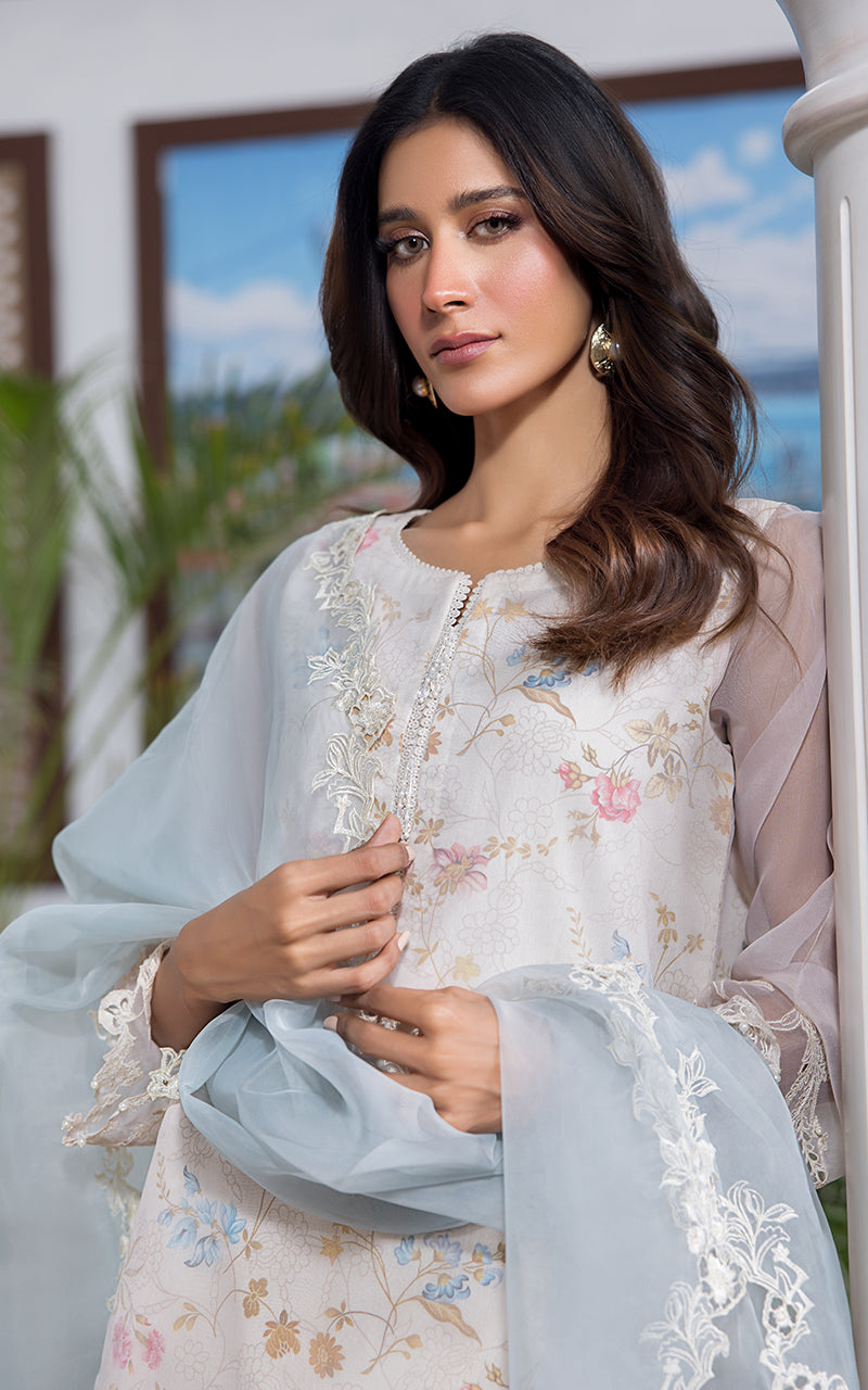 Pakistani Ivory Embroidered Organza Salwar Kameez (3-Piece) - Image 4