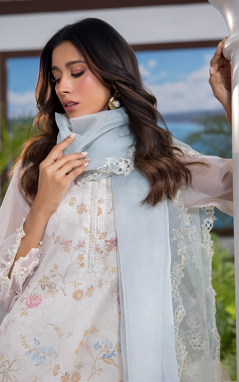 Pakistani Ivory Embroidered Organza Salwar Kameez (3-Piece) - Image 7