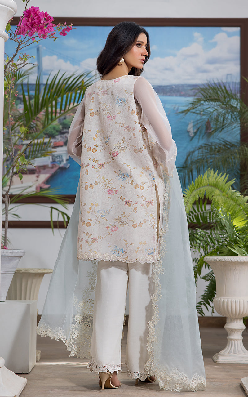 Pakistani Ivory Embroidered Organza Salwar Kameez (3-Piece) - Image 8