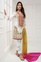 Pakistani Off-White Embroidered Organza Salwar Kameez (3-Piece) - Image 2