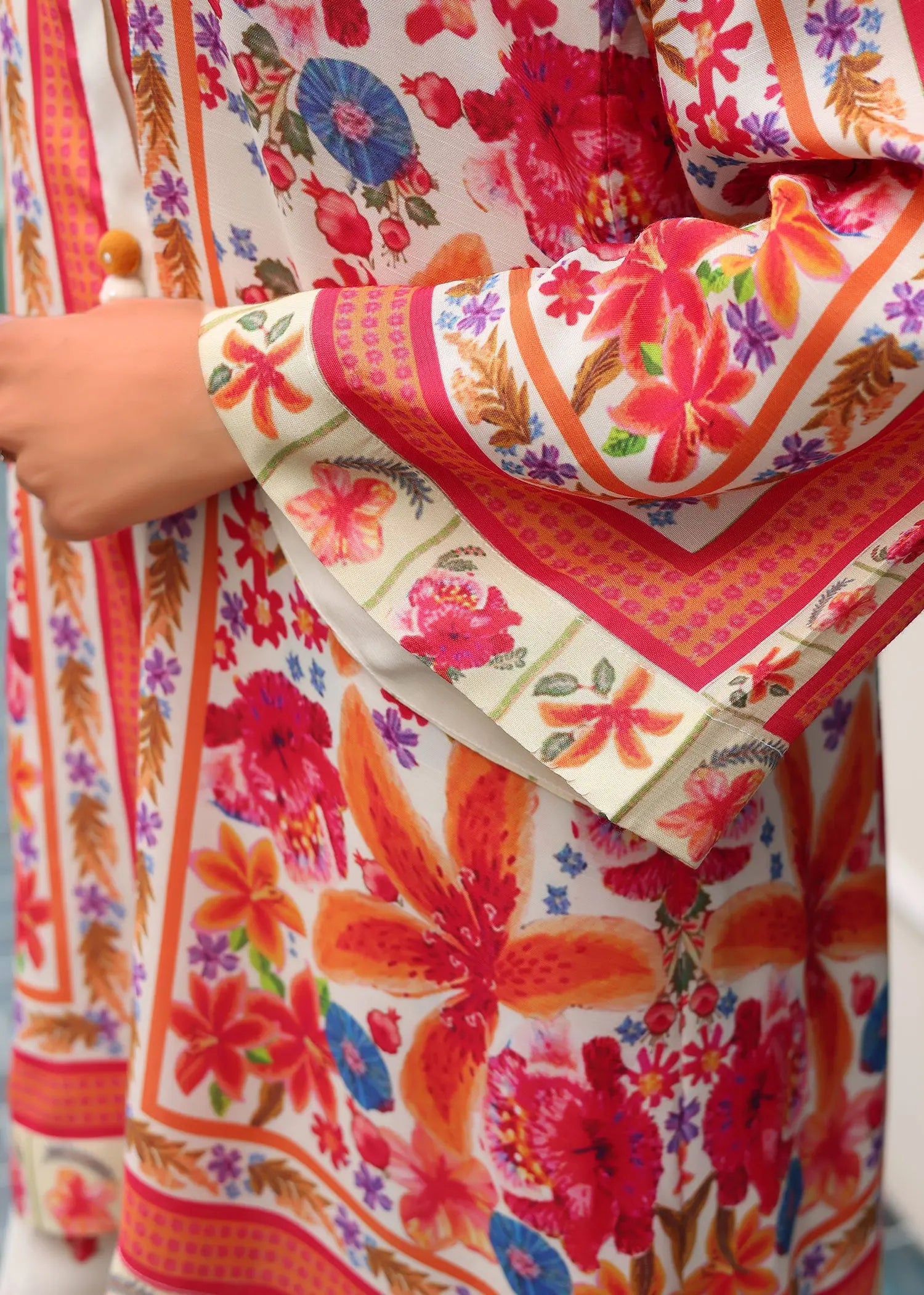 Pakistani Off-White Printed PK Raw Silk Coord Set (2-Piece) - Image 10