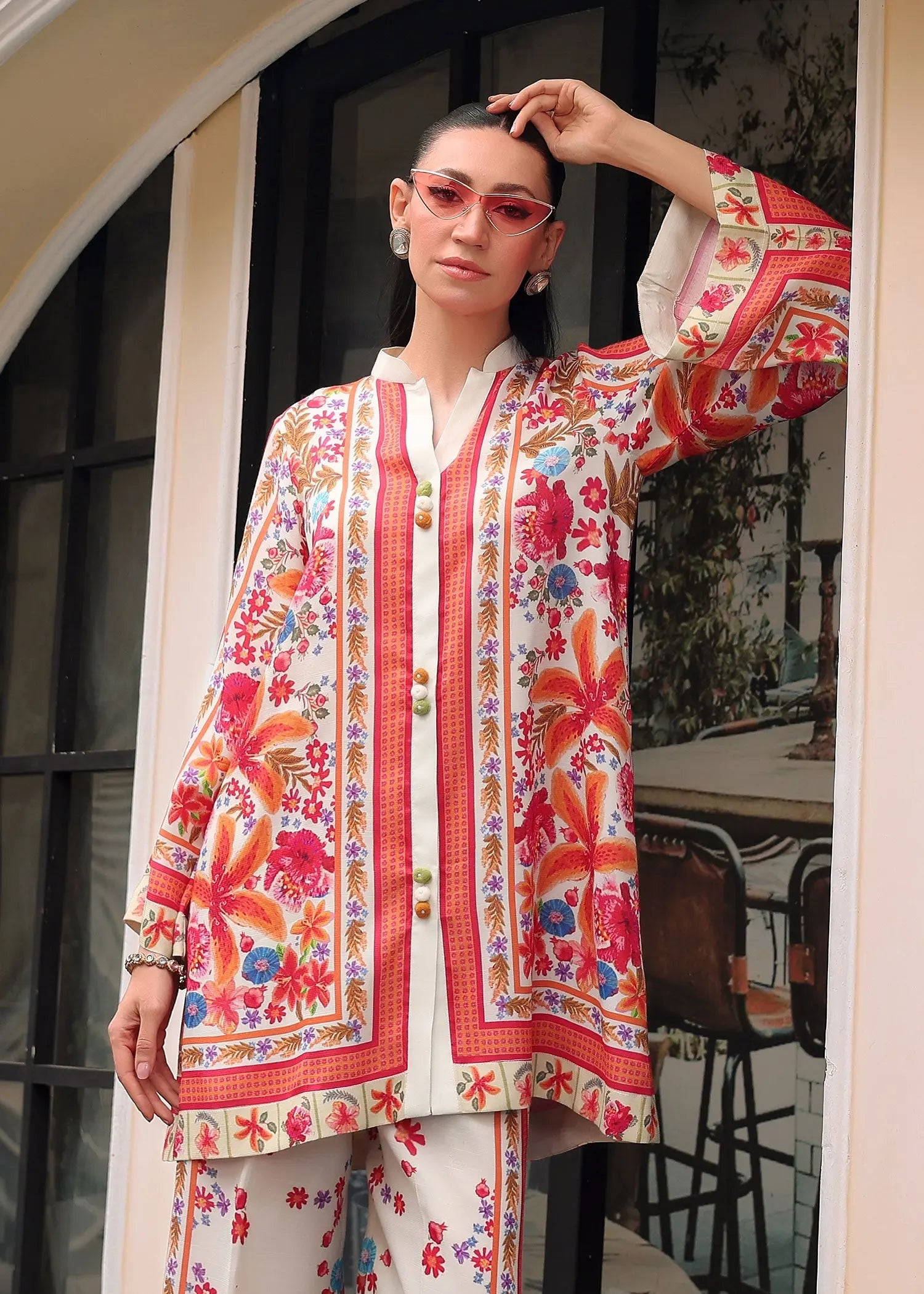 Pakistani Off-White Printed PK Raw Silk Coord Set (2-Piece) - Image 2