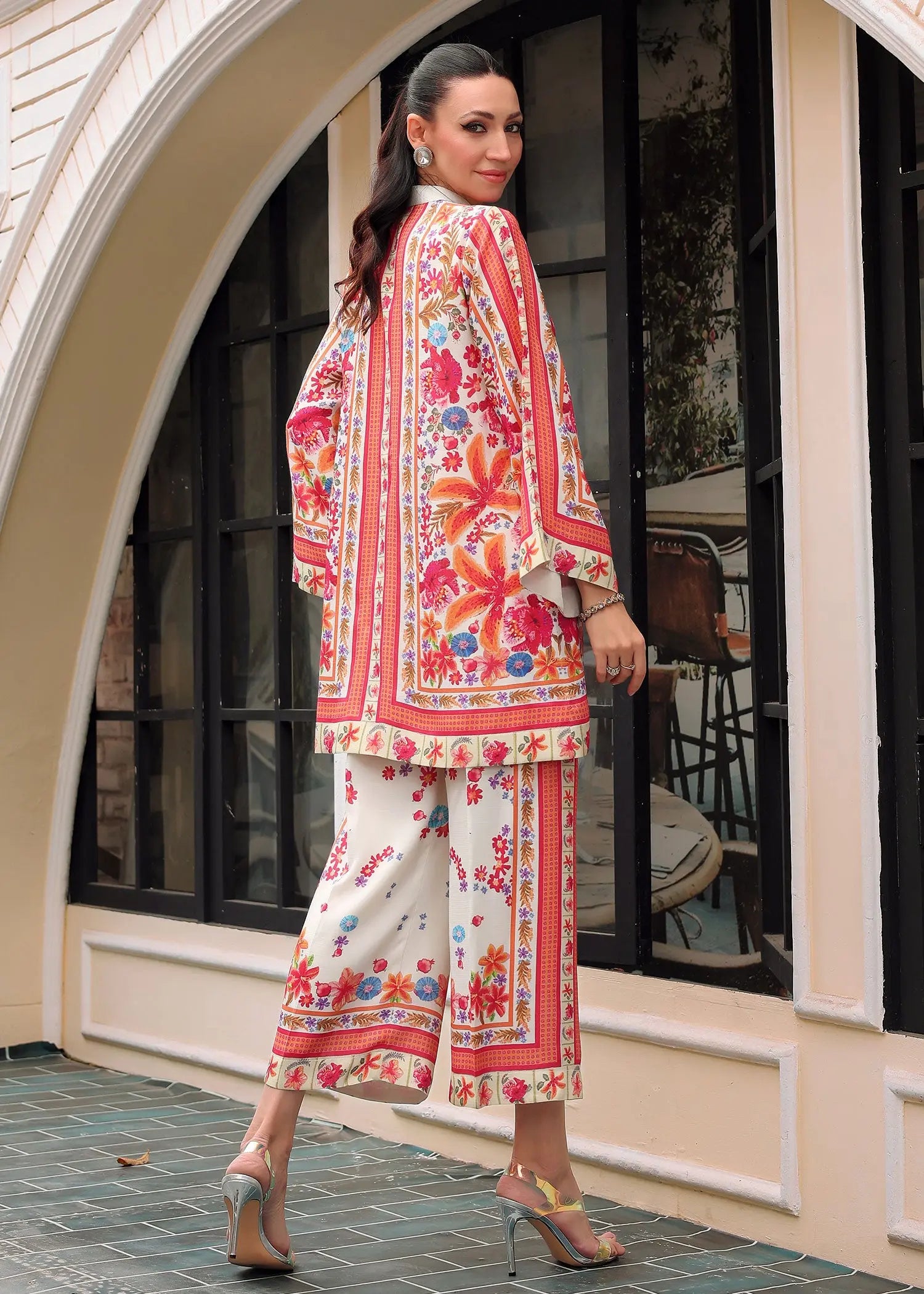 Pakistani Off-White Printed PK Raw Silk Coord Set (2-Piece) - Image 3