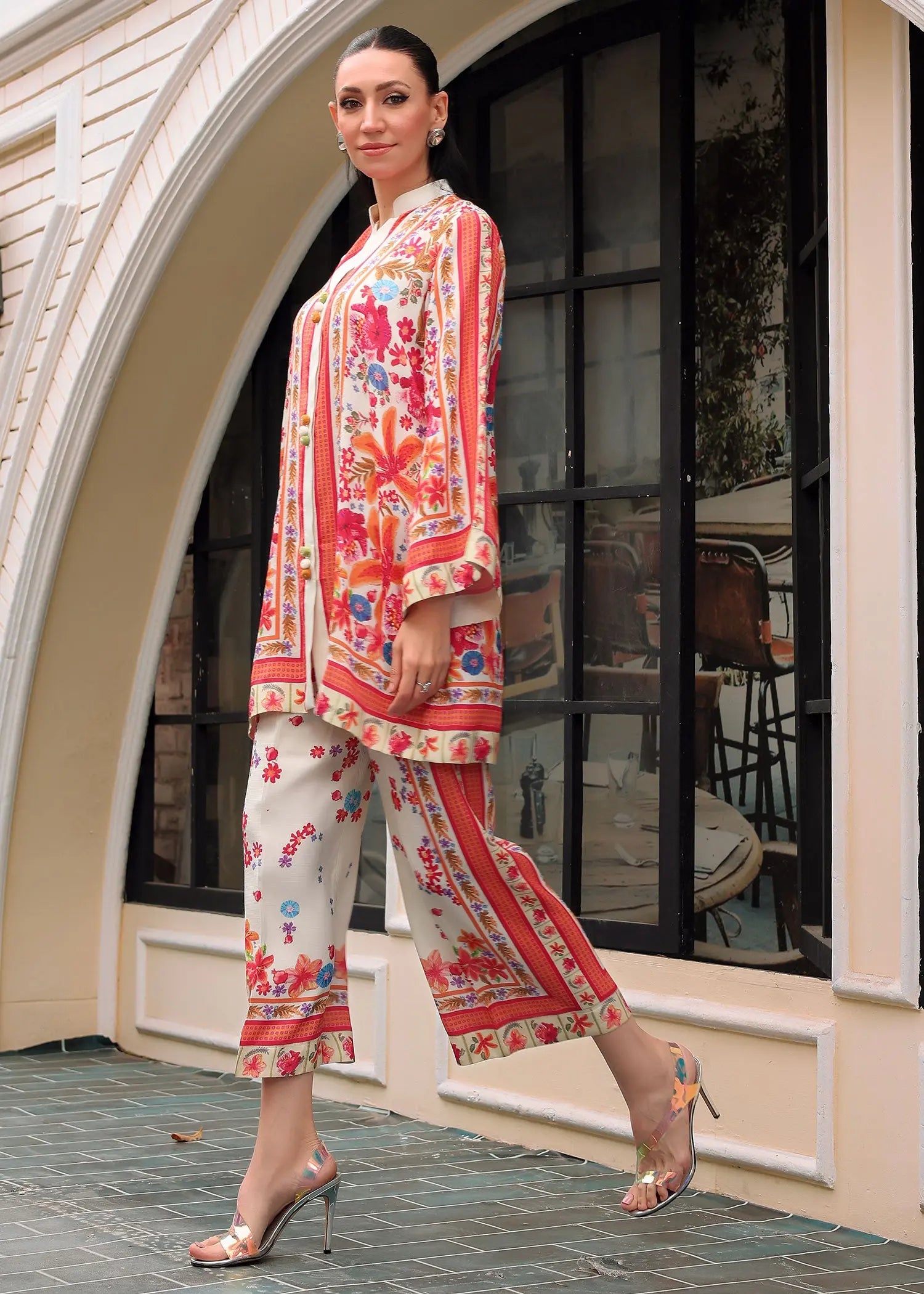 Pakistani Off-White Printed PK Raw Silk Coord Set (2-Piece) - Image 4