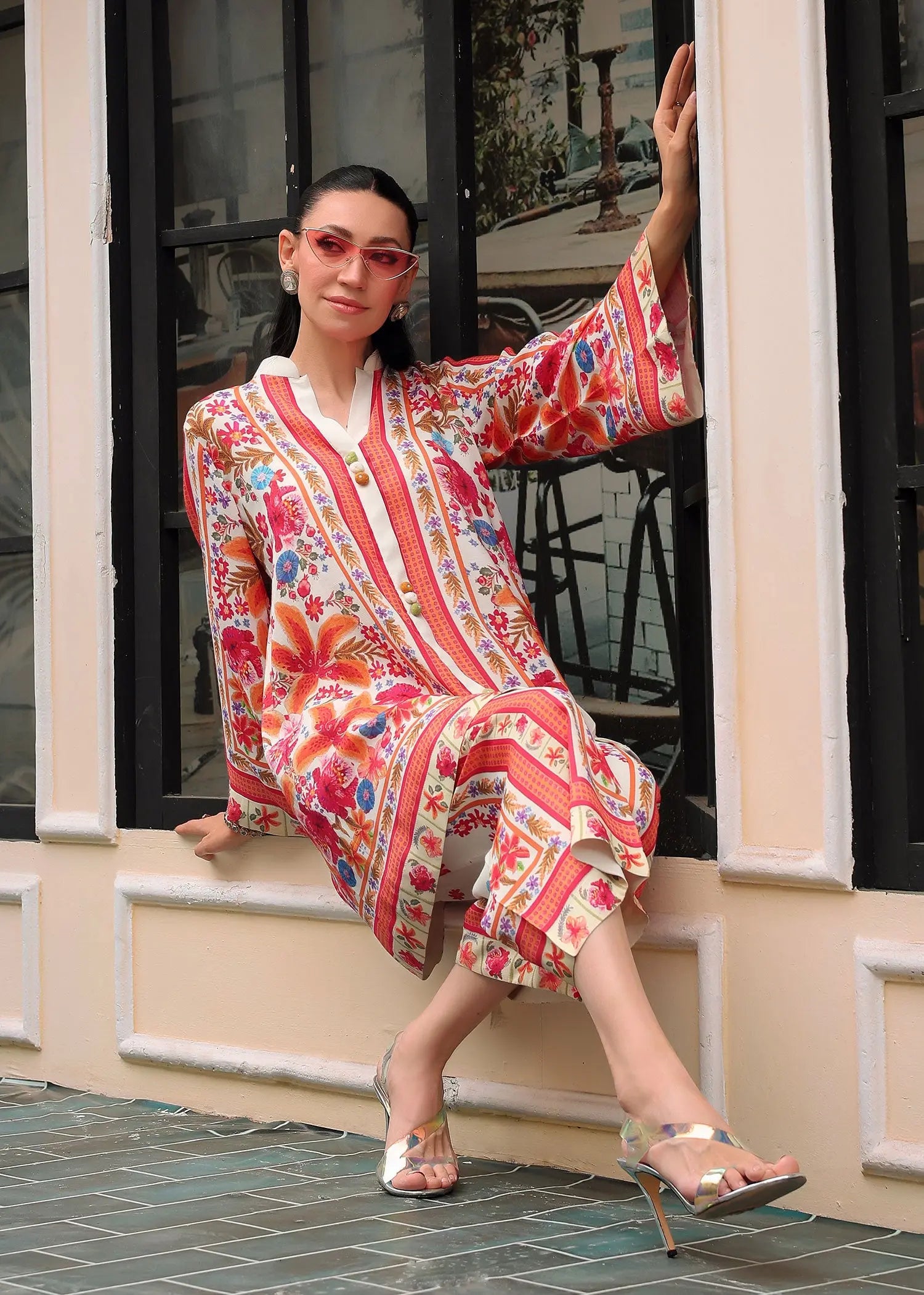 Pakistani Off-White Printed PK Raw Silk Coord Set (2-Piece) - Image 5