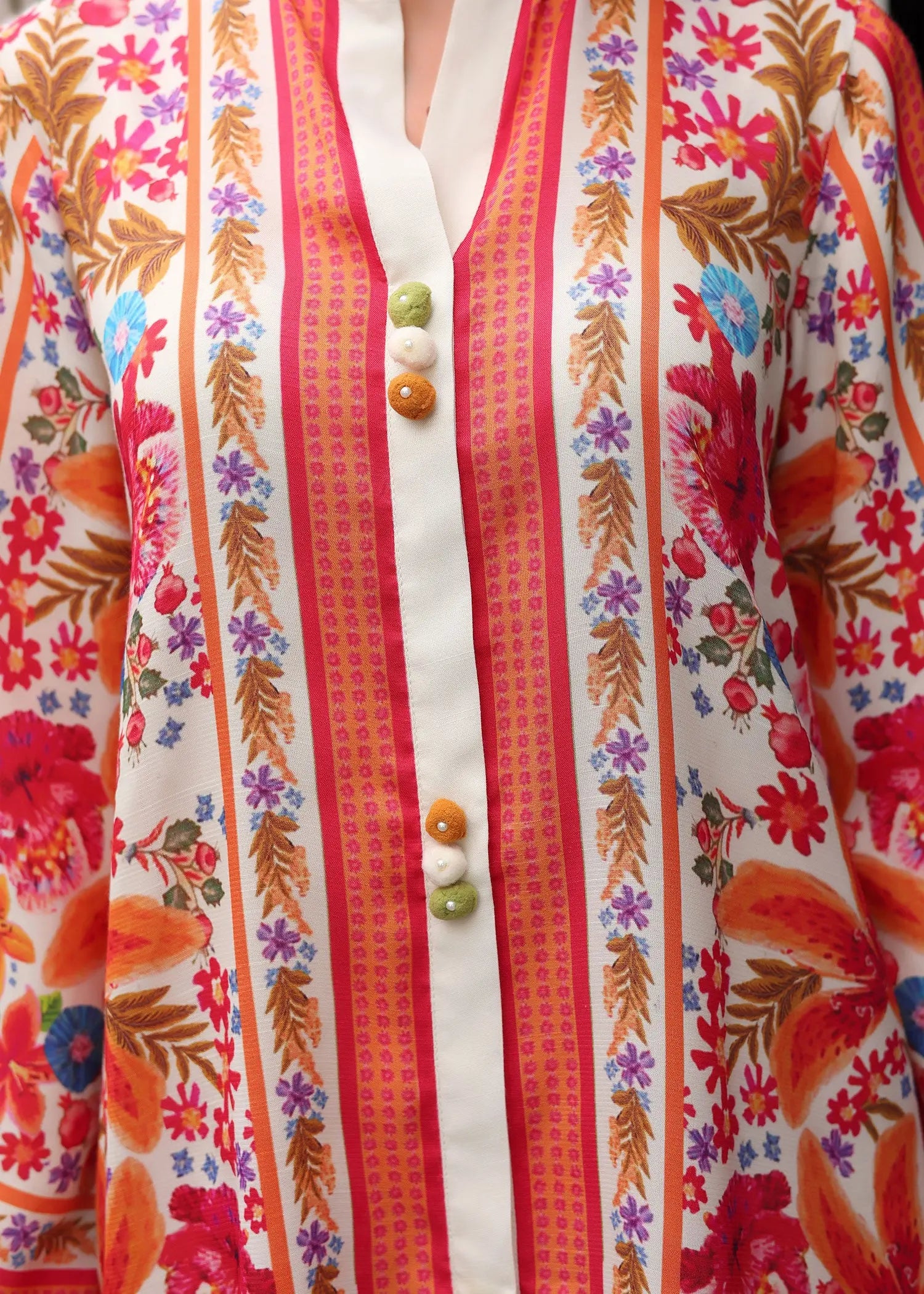 Pakistani Off-White Printed PK Raw Silk Coord Set (2-Piece) - Image 6