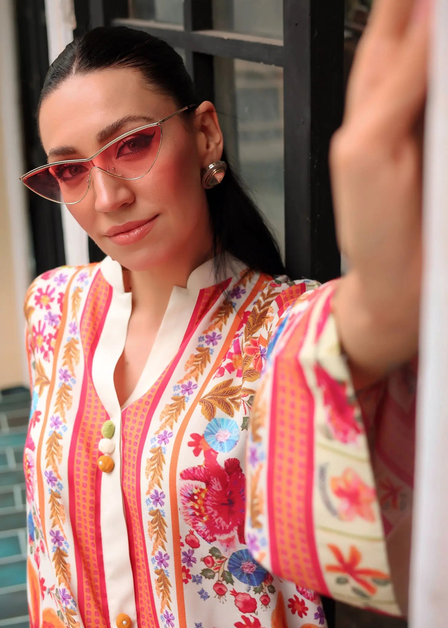 Pakistani Off-White Printed PK Raw Silk Coord Set (2-Piece) - Image 9