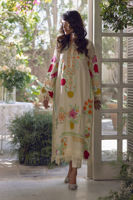 Ivory Floral Appliqué Silk Net Salwar Kameez (2-Piece) - Image 2