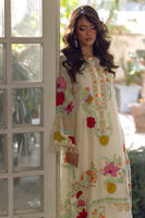 Ivory Floral Appliqué Silk Net Salwar Kameez (2-Piece) - Image 3