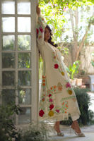 Ivory Floral Appliqué Silk Net Salwar Kameez (2-Piece) - Image 4
