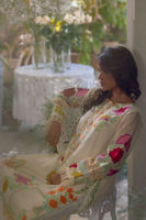 Ivory Floral Appliqué Silk Net Salwar Kameez (2-Piece) - Image 5