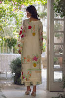 Ivory Floral Appliqué Silk Net Salwar Kameez (2-Piece) - Image 6