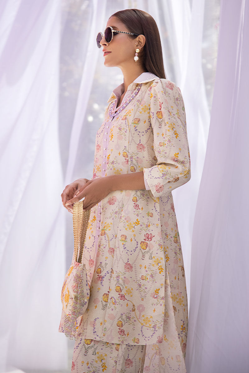 Pakistani Ivory Floral Pure Silk Co-ord Set (2-Piece) - Image 7