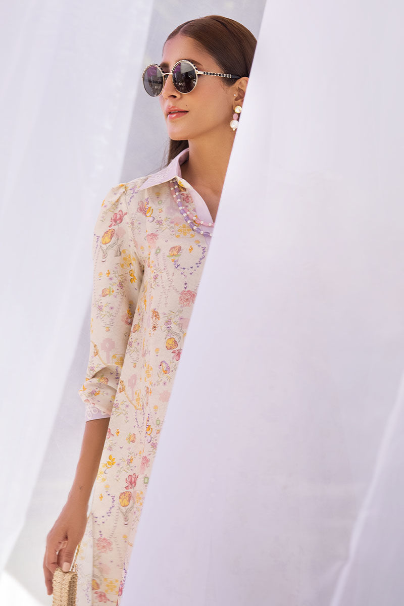 Pakistani Ivory Floral Pure Silk Co-ord Set (2-Piece) - Image 8