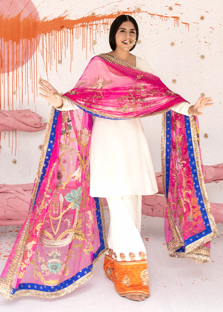 Ivory Aari Embroidered Raw Silk Salwar Kameez (3-Piece) - Image 1