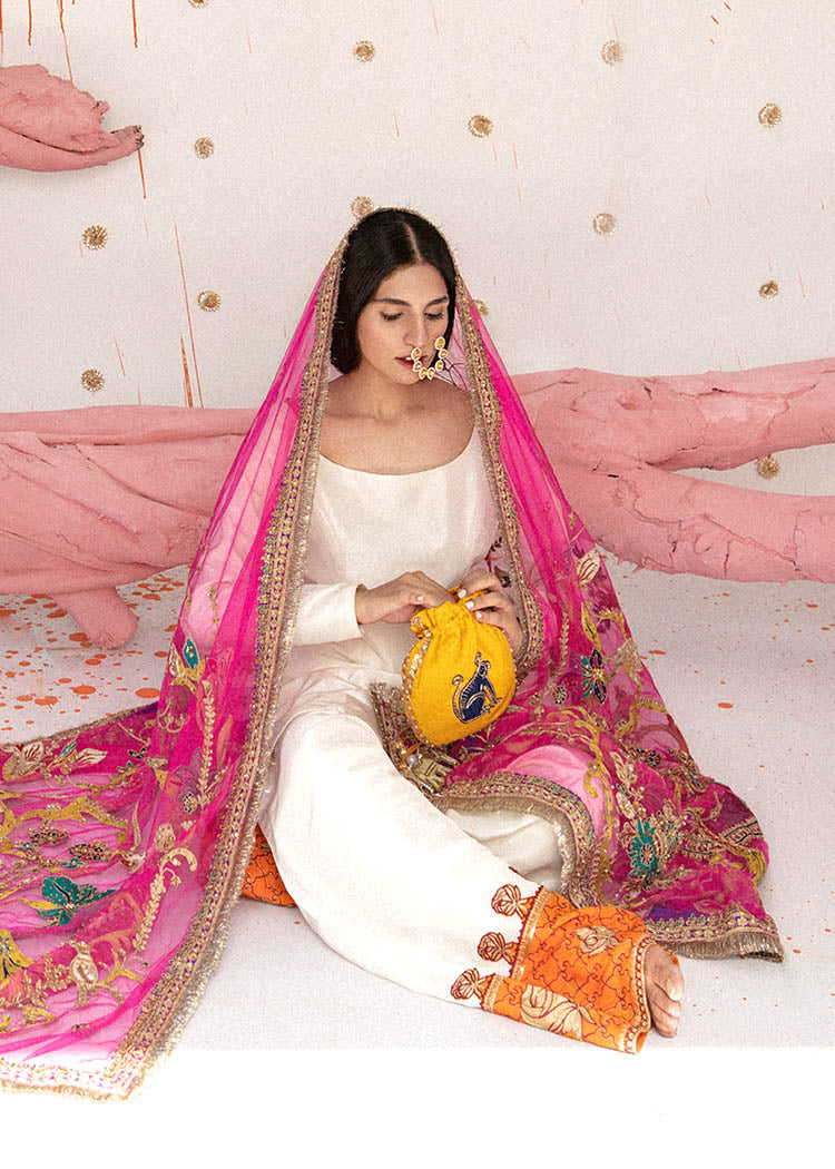 Ivory Aari Embroidered Raw Silk Salwar Kameez (3-Piece) - Image 3