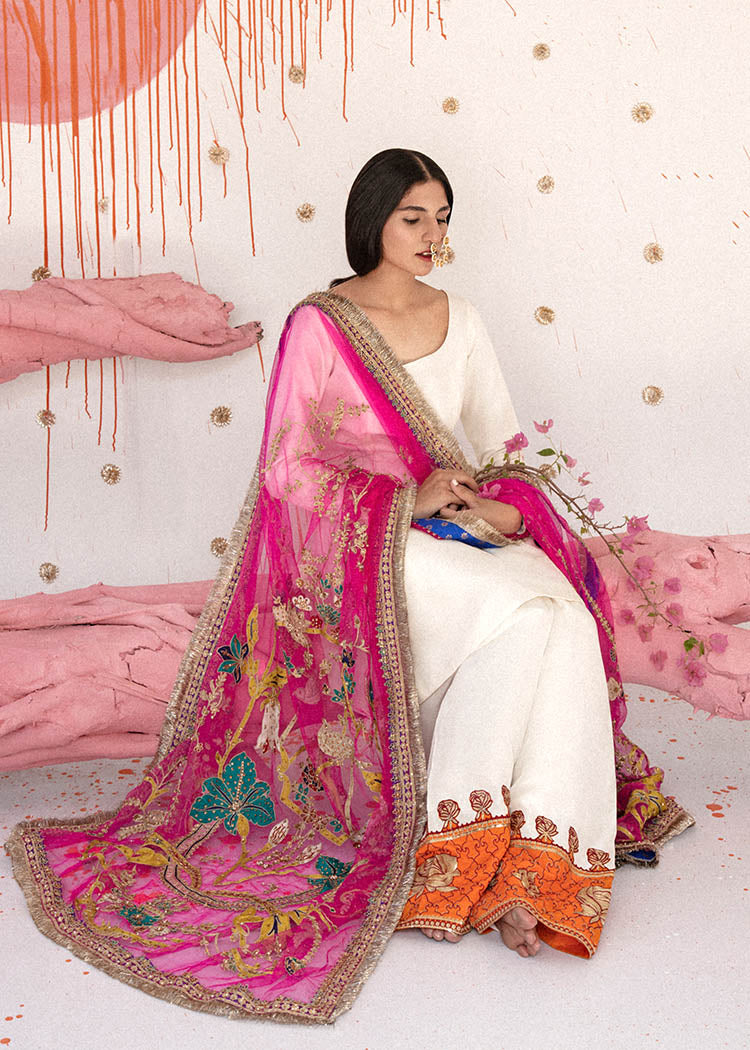 Ivory Aari Embroidered Raw Silk Salwar Kameez (3-Piece) - Image 6