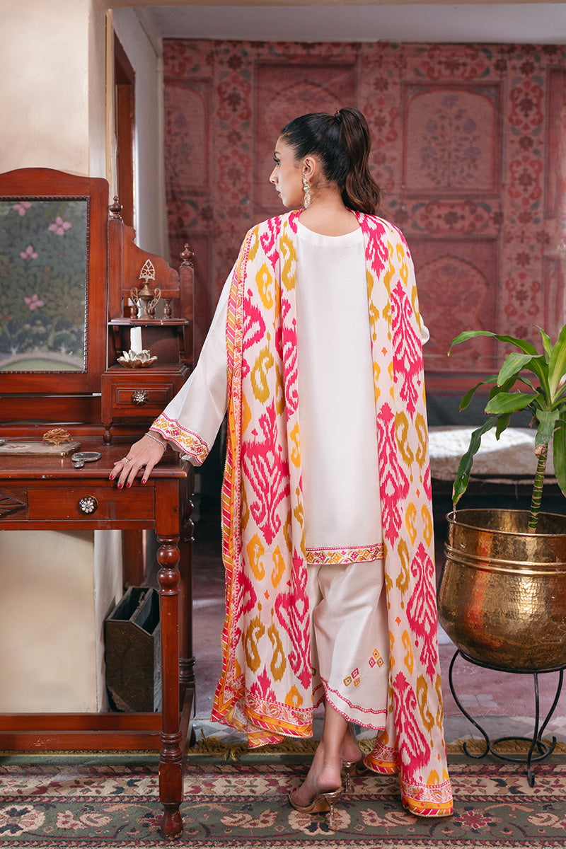 Ivory Aari Embroidered Raw Silk Salwar Kameez (3-Piece) - Image 2