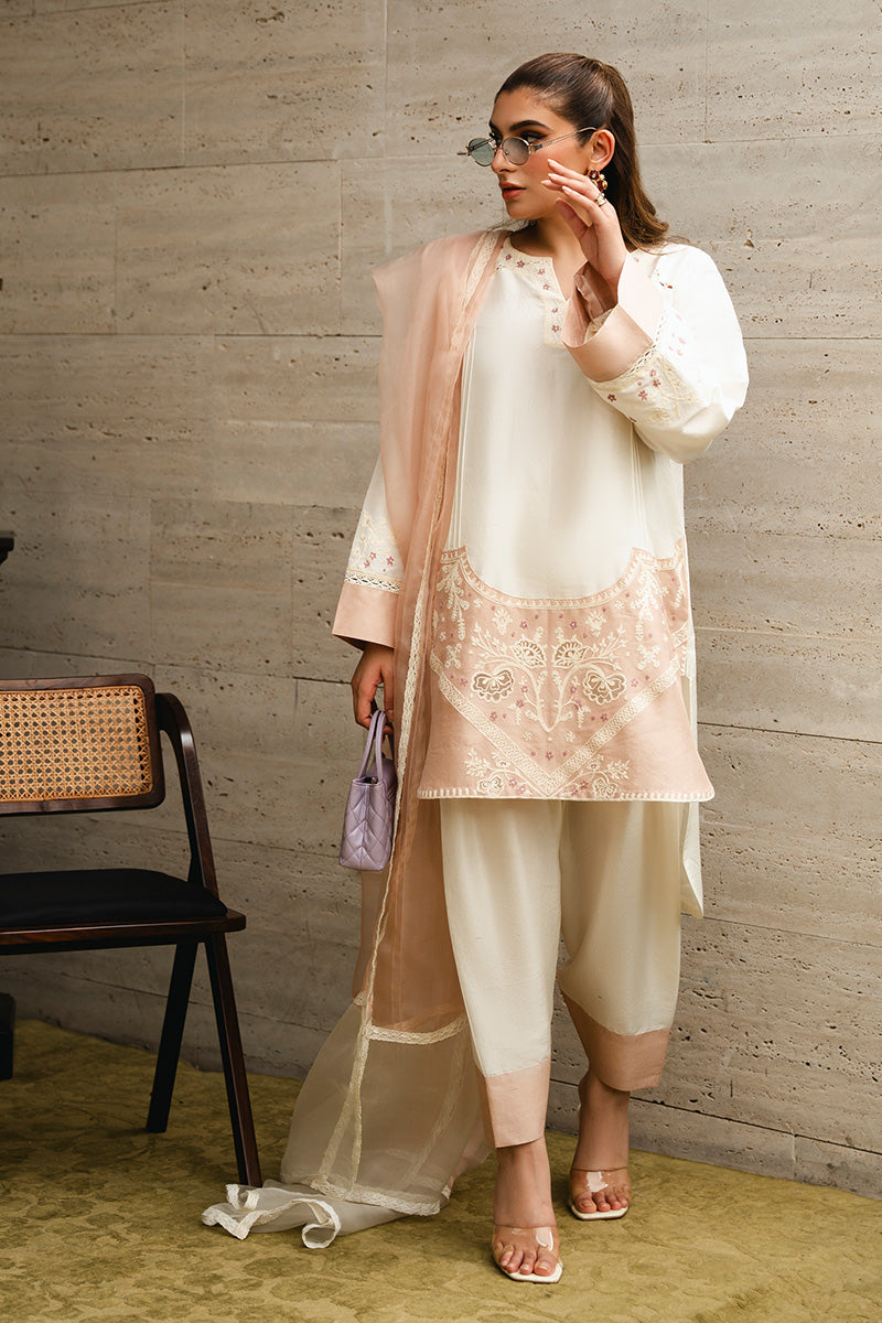 Nude Pink & Ivory Aari Embroidered Raw Silk Salwar Kameez (3-Piece) - Image 10