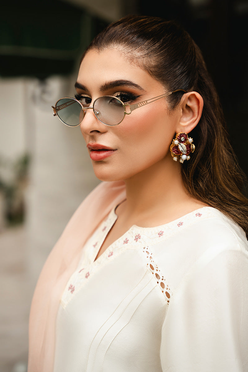 Pakistani Nude Pink & Ivory Aari Embroidered Raw Silk Salwar Kameez (3-Piece) - Image 2