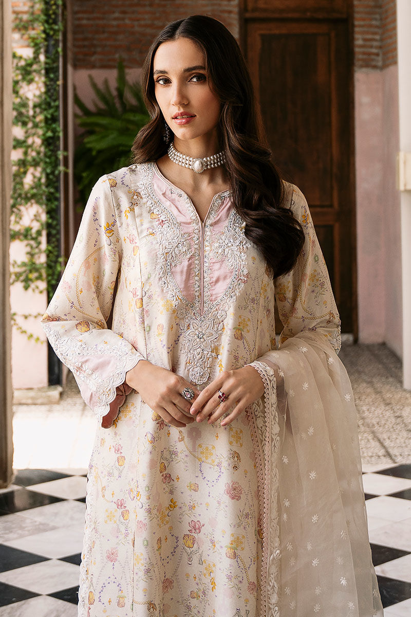 Pakistani Off-White Embroidered Raw Silk Salwar Kameez (3-Piece) - Image 2