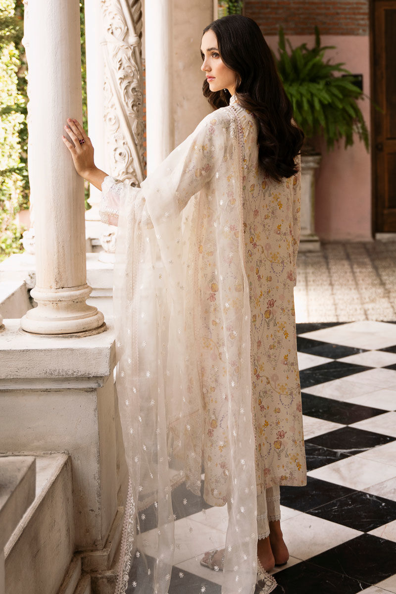 Pakistani Off-White Embroidered Raw Silk Salwar Kameez (3-Piece) - Image 3