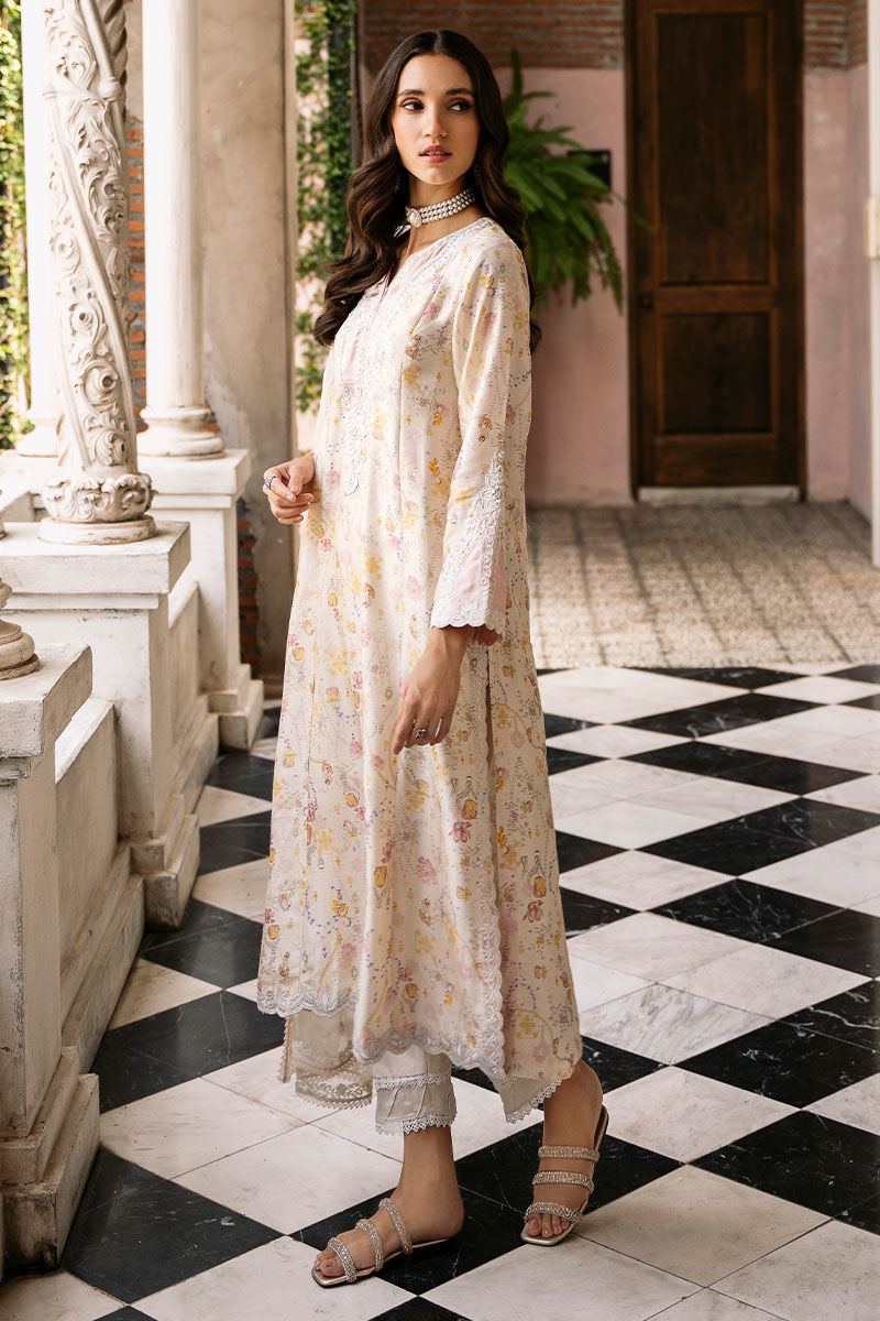 Pakistani Off-White Embroidered Raw Silk Salwar Kameez (3-Piece) - Image 4